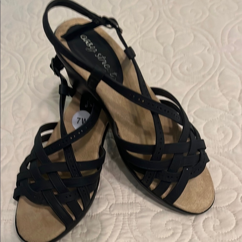 Easy Street Black Sandals with Strappy Design and Adjustable Ankle Strap